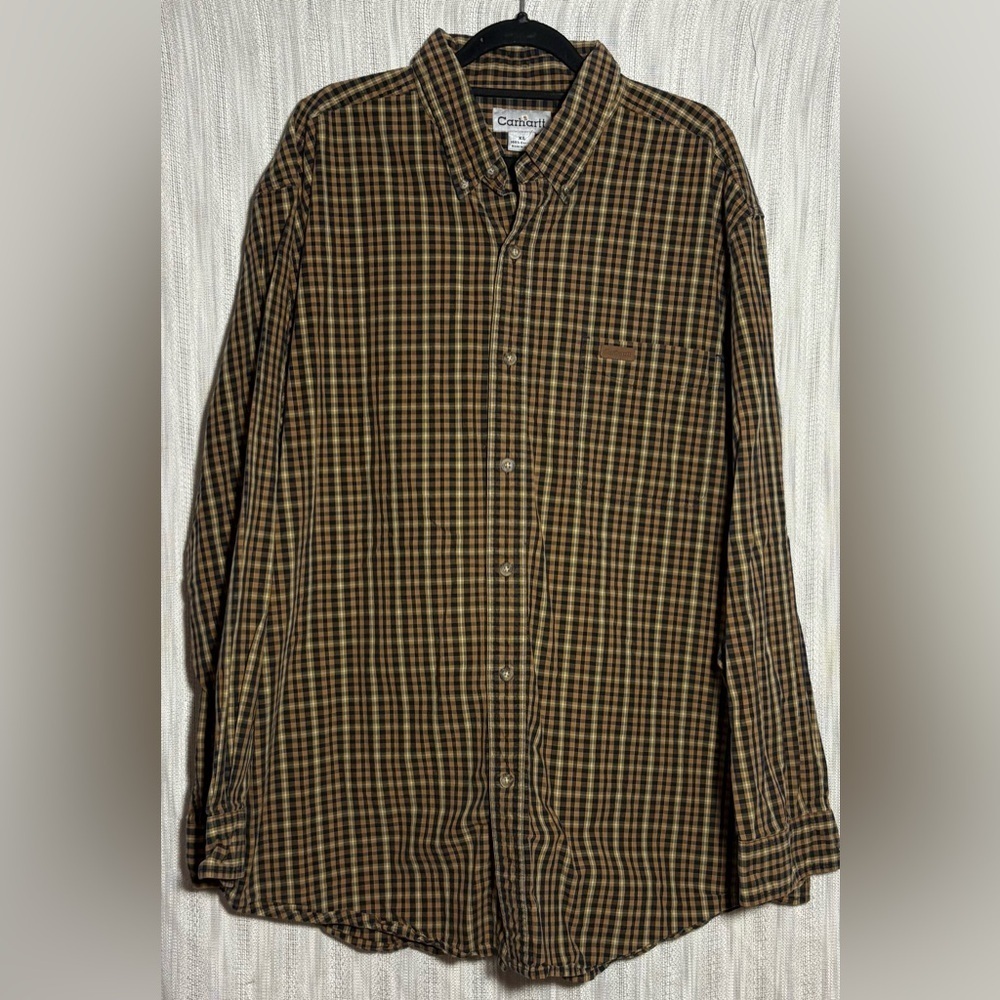 Carhartt Men's Brown Plaid Button-Down Shirt
